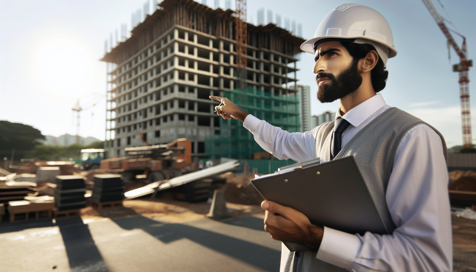 Engenheiro em obra analisa documentos para regularizar a construção pelo CERO.